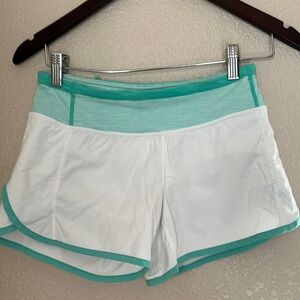 Lululemon Athletica LIKE NEW White and Teal Athletic Shorts SPEEDY